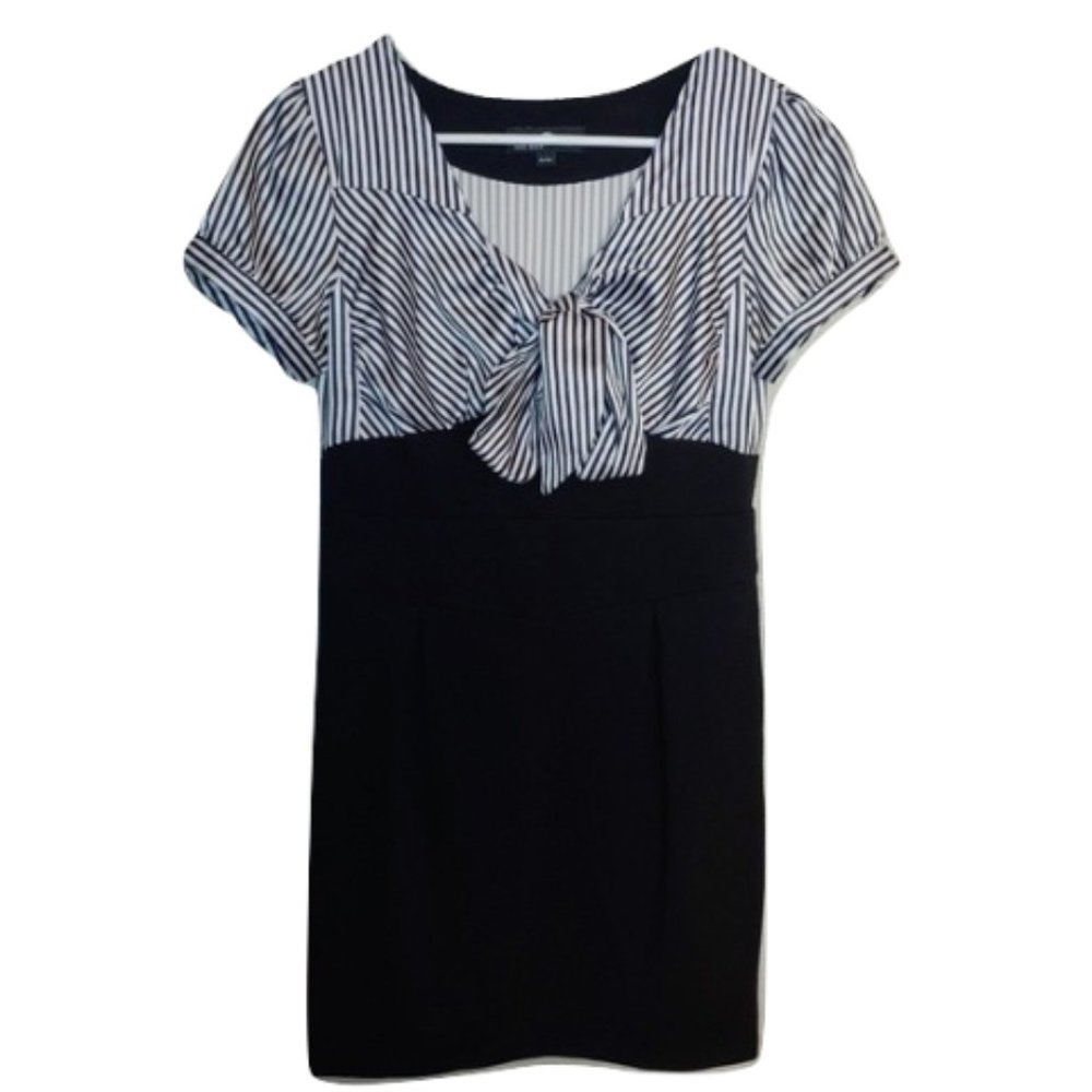 Vero Moda Black White Striped Bow front Dress, L
